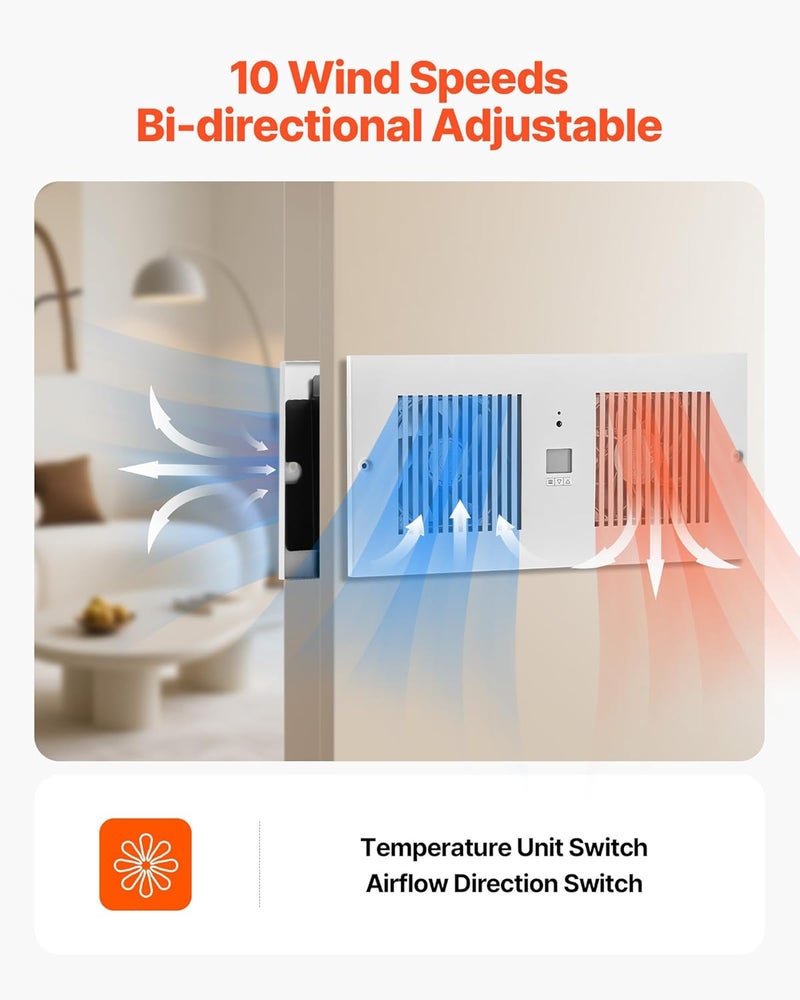 VEVOR مروحة من غرفة إلى غرفة، مروحة هواء مزدوجة قابلة للتعديل من خلال الجدار مع جهاز تحكم عن بعد وتحكم في درجة الحرارة، 300 CFM 10 سرعات تهوية هادئة في الجدار للمعيشة، غرفة الغسيل الداخلية - Image 3
